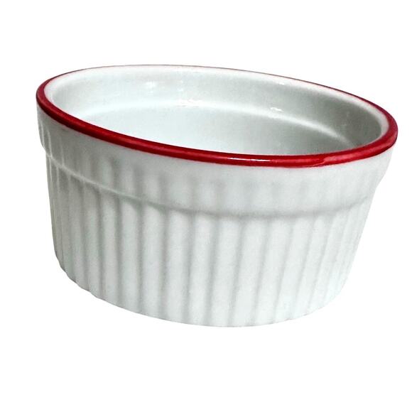 World Market White Ceramic Ribbed Ramekins Red Rim-Set of 7-Excellent! - Picture 3 of 7